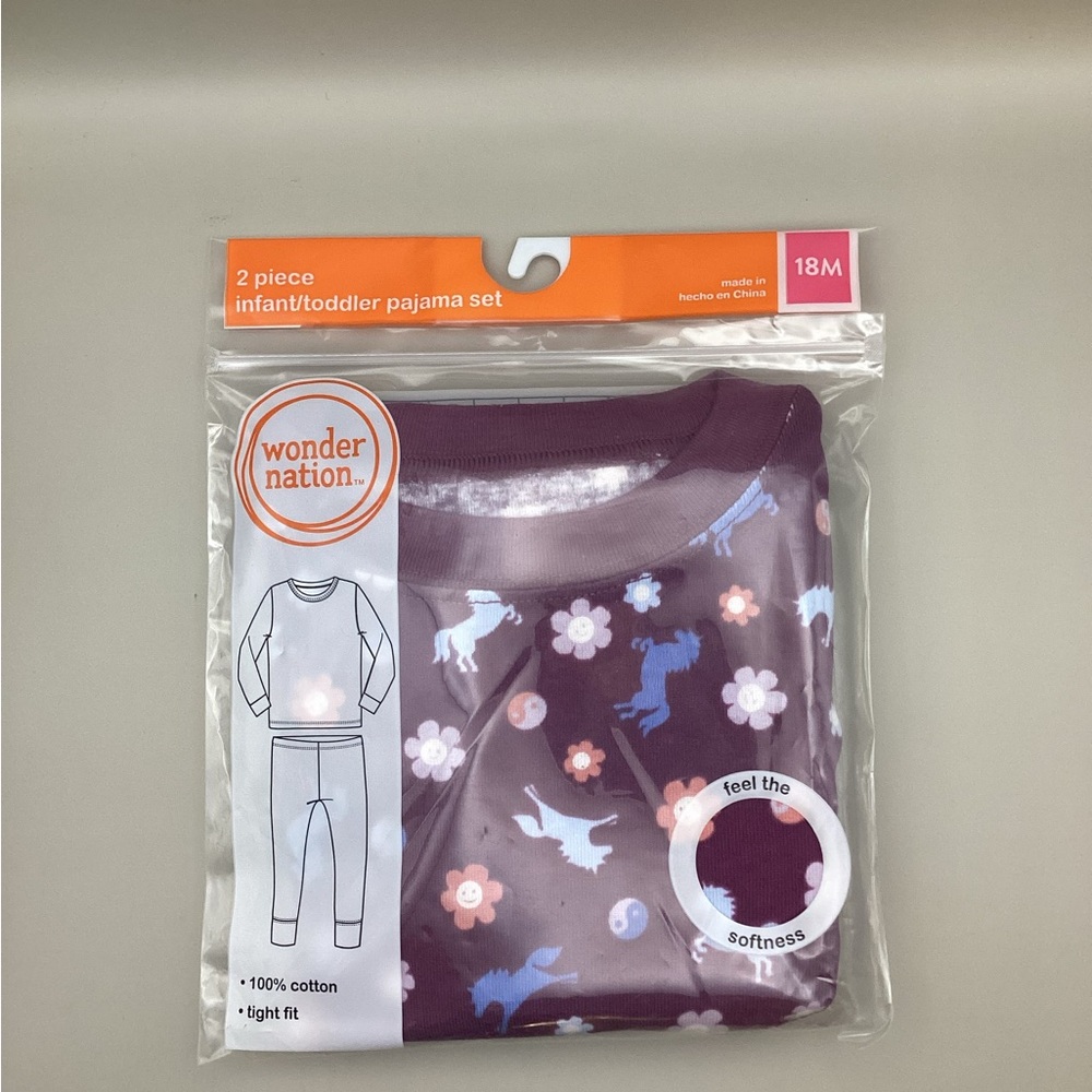 Wonder Nation Toddler Pajama Set - Purple with Floral and Unicorns
